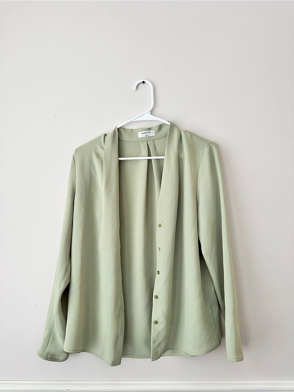 Babaton Murphy Longsleeve Draped Blouse in Green Size Medium Like New